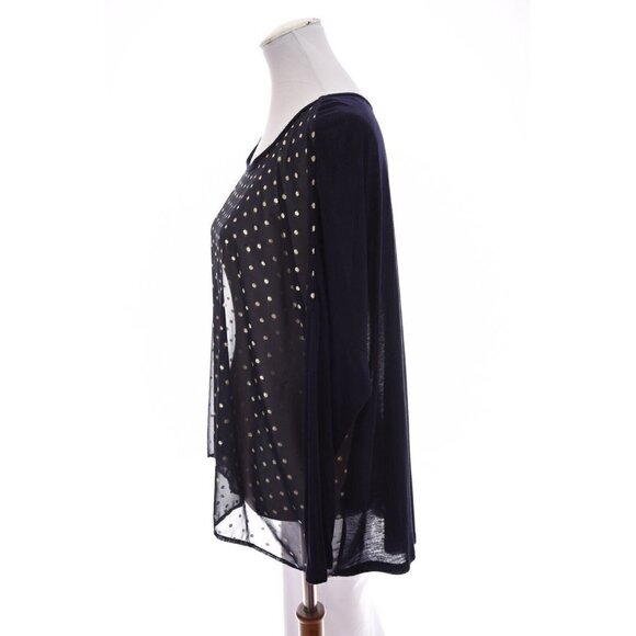 Bobeau Womens Oversized Sheer Tunic Top Metallic Gold Dot Print Blue Sz Medium - Picture 5 of 9